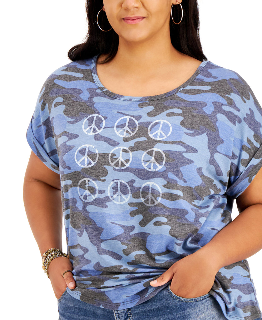 Style & Co Women Printed Peace Sign T Shirt