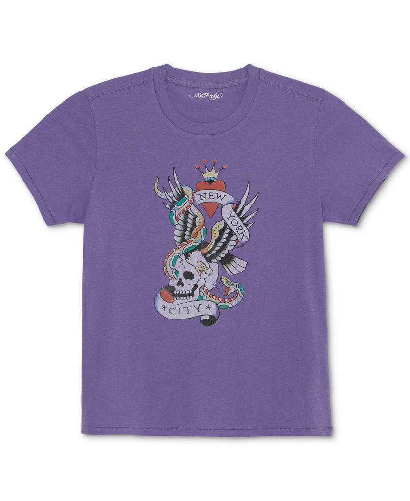 Ed Hardy Women New York City Graphic T Shirt Violet