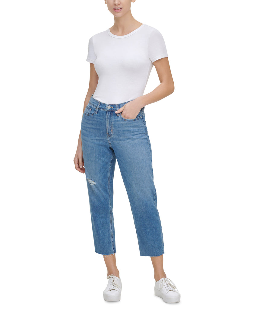 Calvin Klein Jeans Women Cropped High Rise Straight Leg Jeans