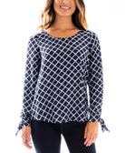BCX Juniors Printed Tie Sleeve Top Diamond Print