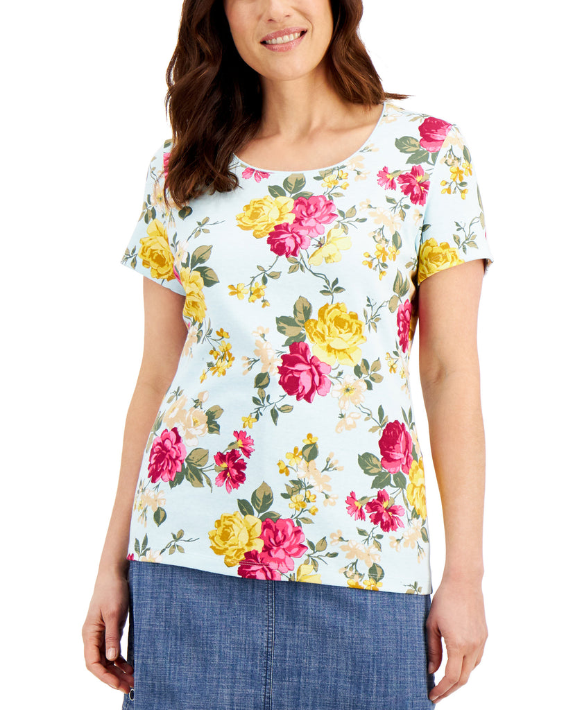 Karen Scott Women Reverie Floral Print Top Quiet Tide