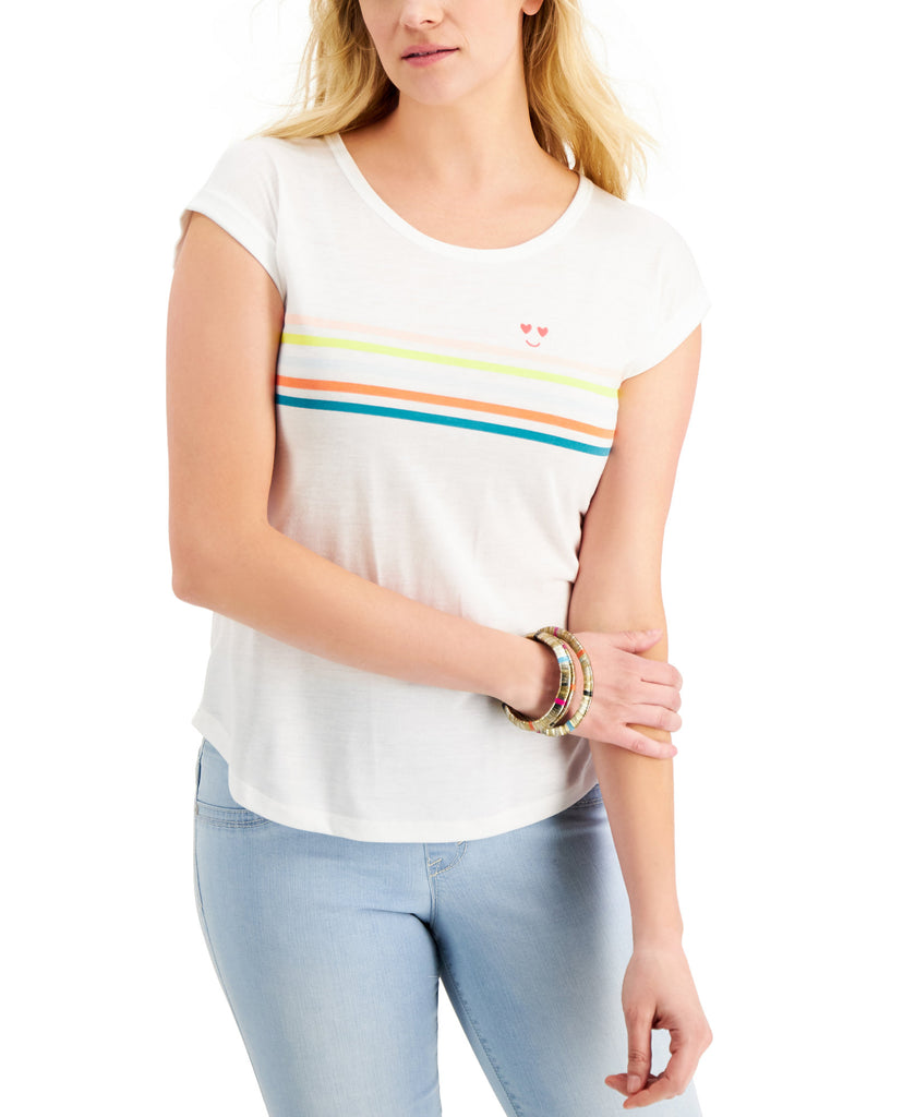 Style & Co Women Happy Stripes Graphic T Shirt Happy Stripe