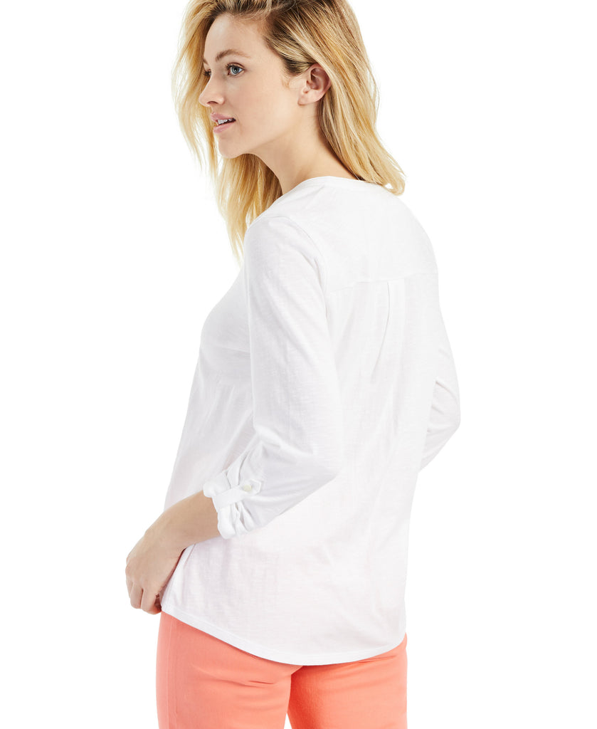 Style & Co Women Petite Cotton Roll Sleeve Top