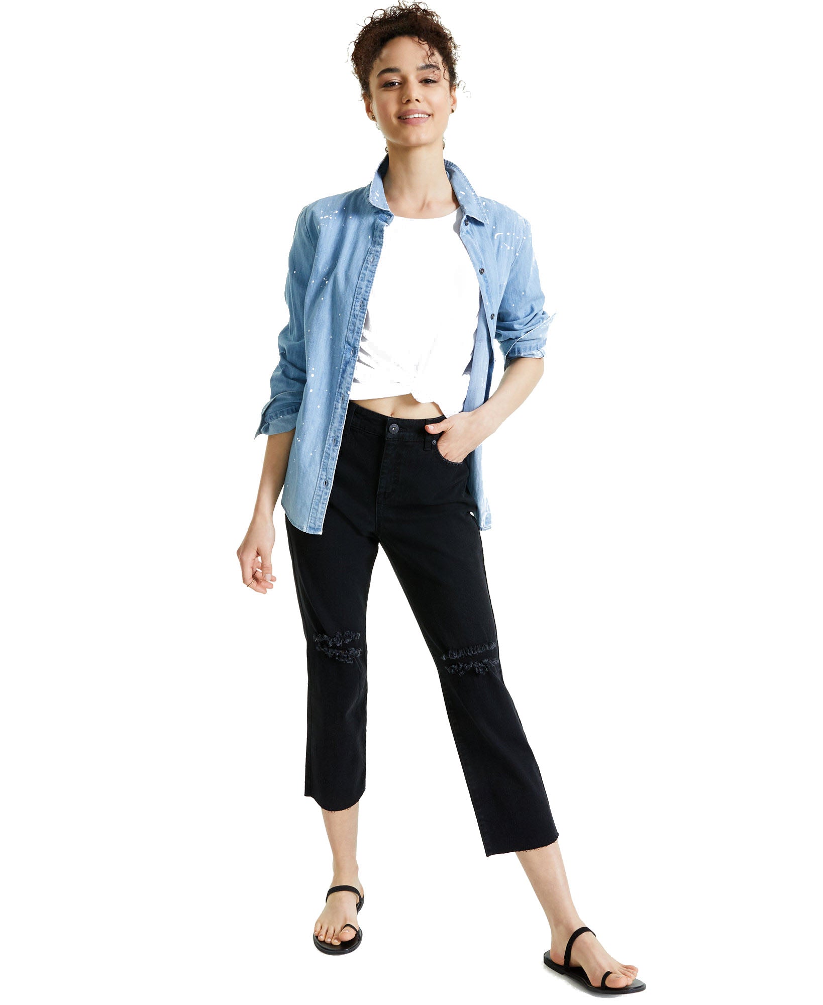 Style & Co Women Petite Straight Leg Cropped Jeans Washed Black