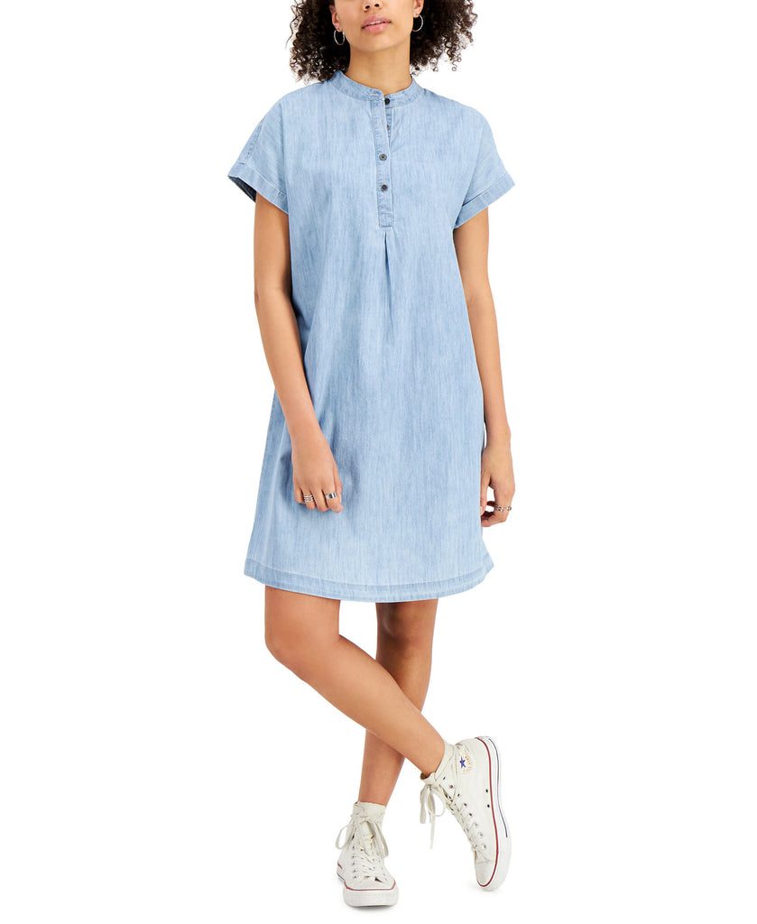 Style & Co Women Petite Chambray Shirtdress Light Chambray