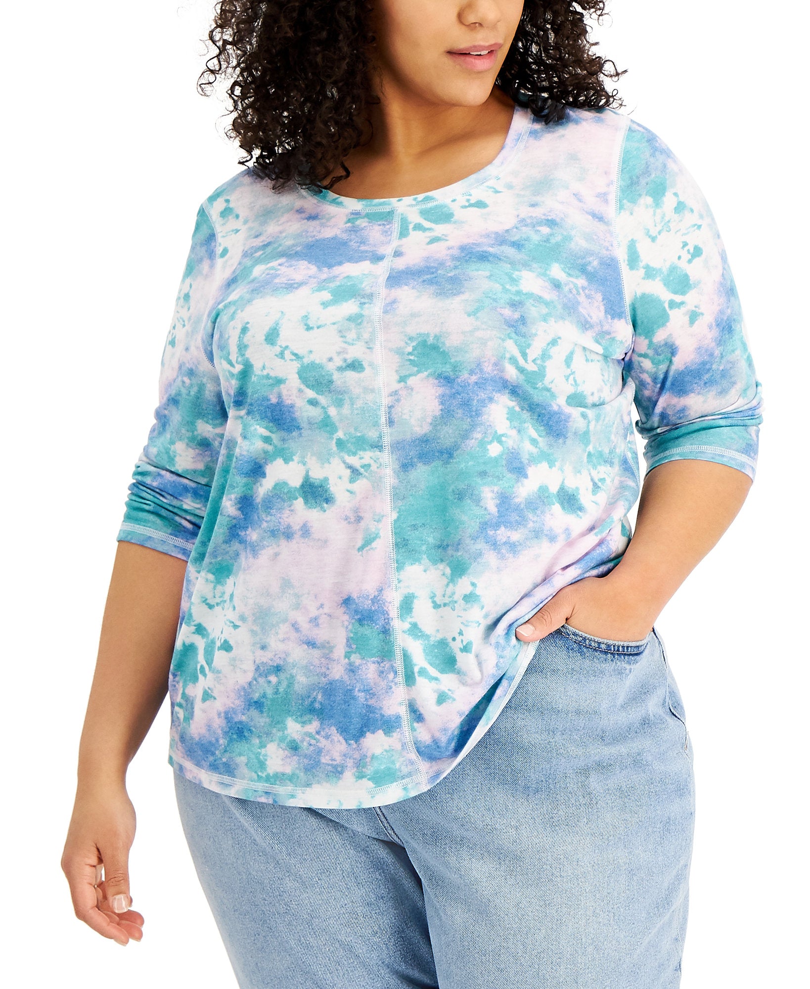 Style & Co Women Plus Tie Dyed Top Cool Citrus Dye