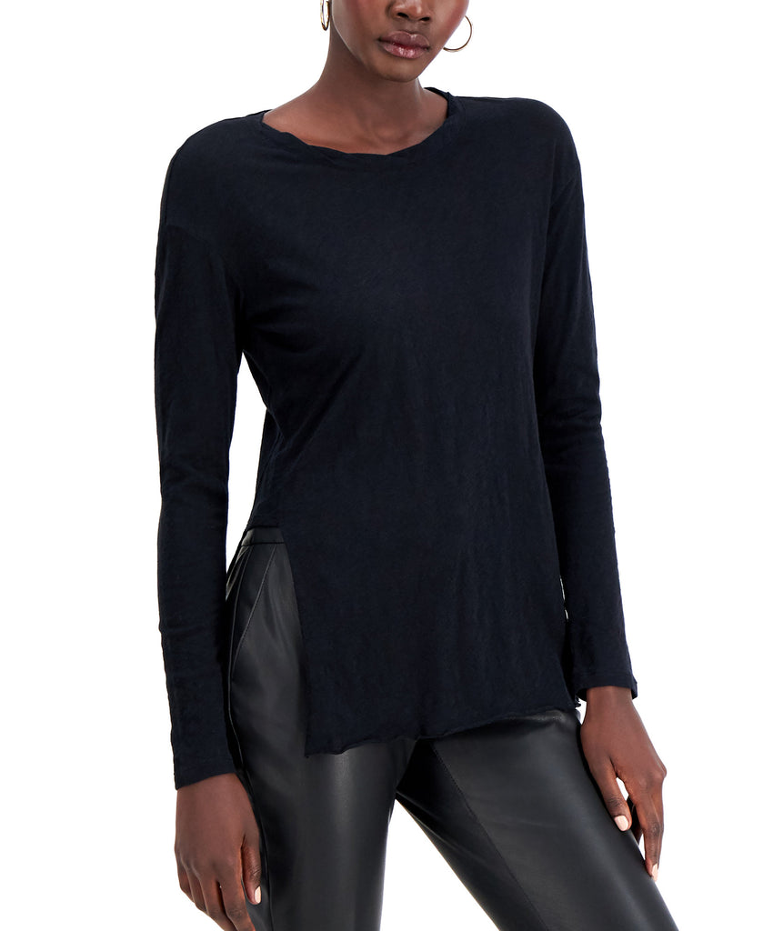 INC International Concepts Women Cotton Textured Tunic Deep Black