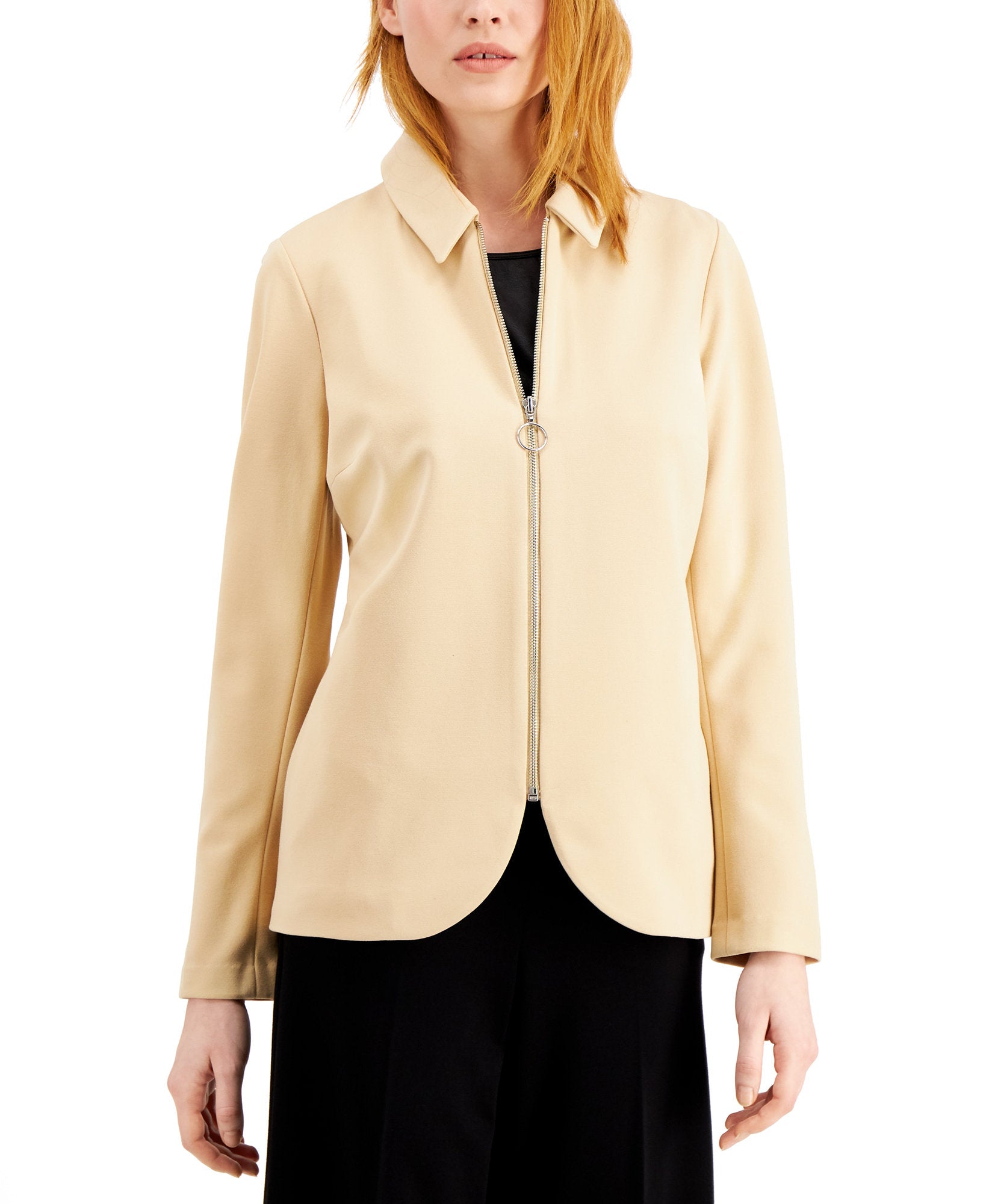 Alfani Women Zip Jacket Cream Beige