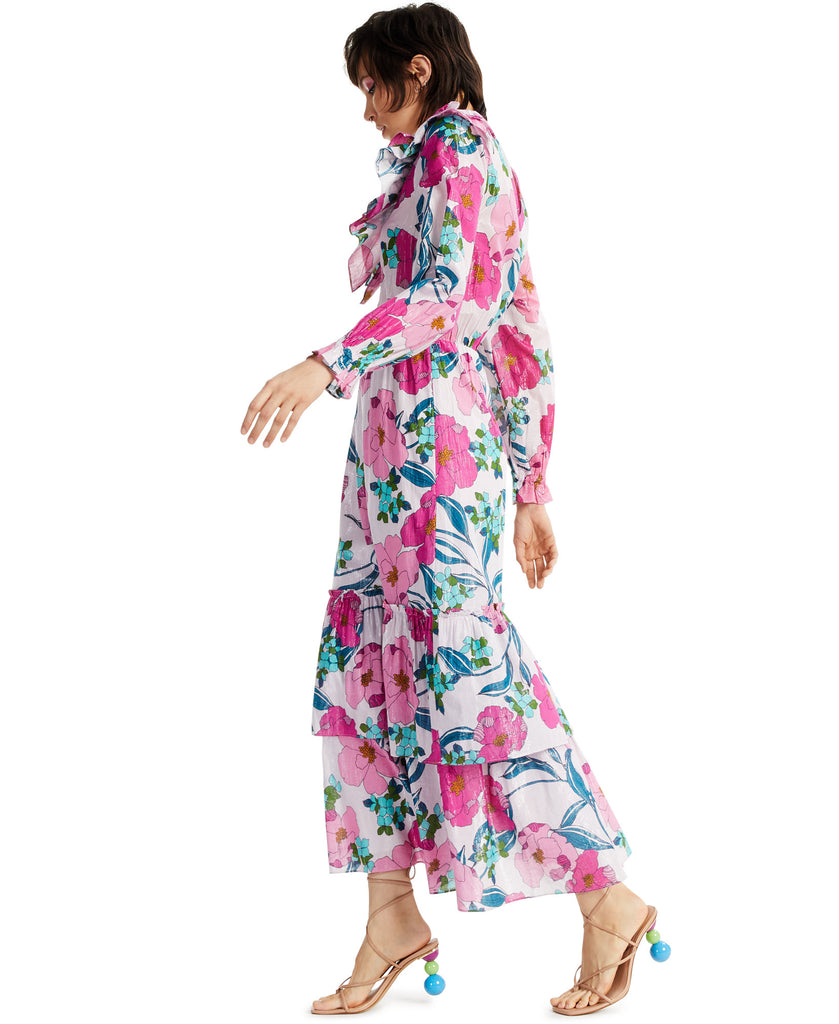 INC International Concepts Women Printed Shine Ruffle Maxi Dress