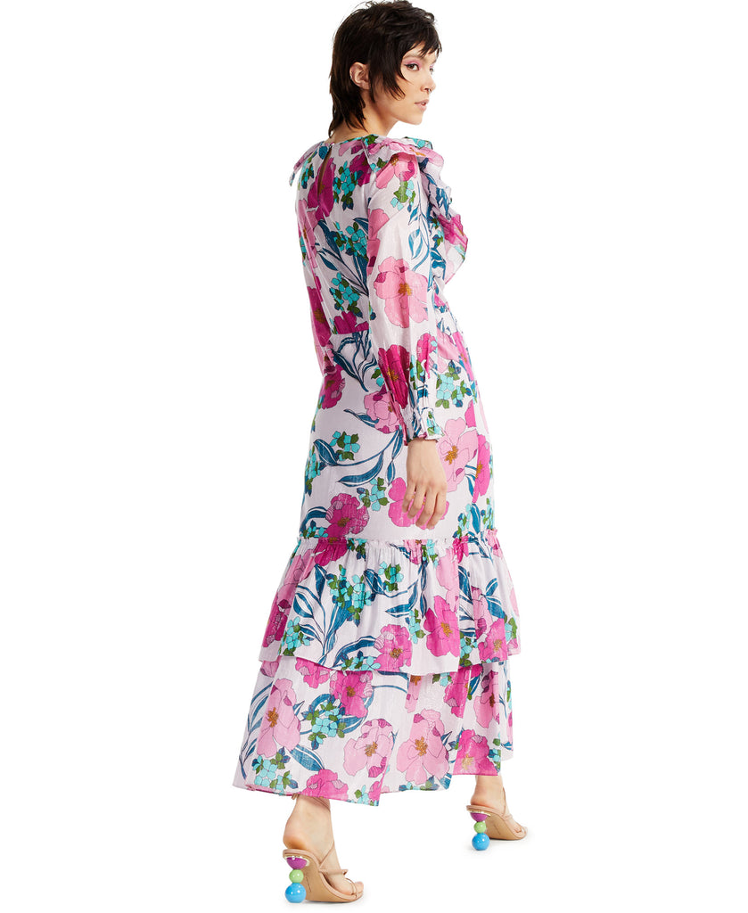 INC International Concepts Women Printed Shine Ruffle Maxi Dress