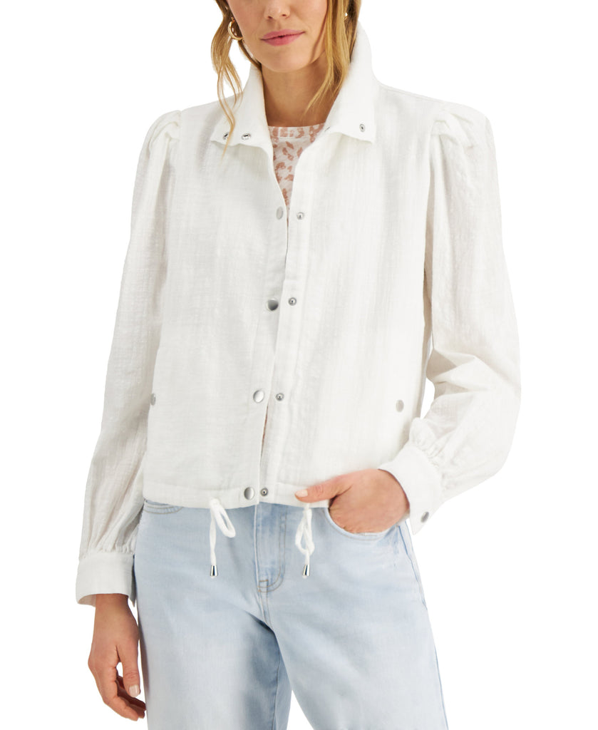 INC International Concepts Women Puff Sleeve Jacket Washed White