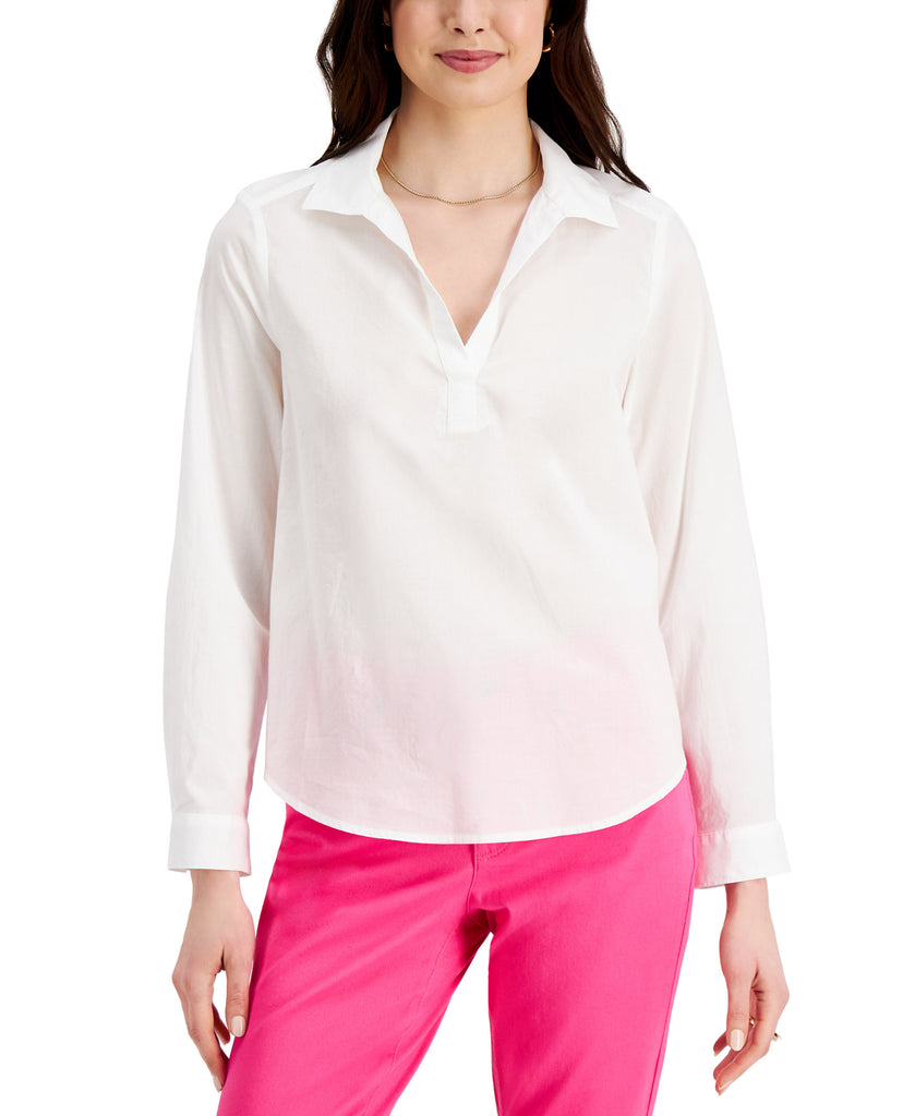 Charter Club Women Cotton Sheer Top Bright White