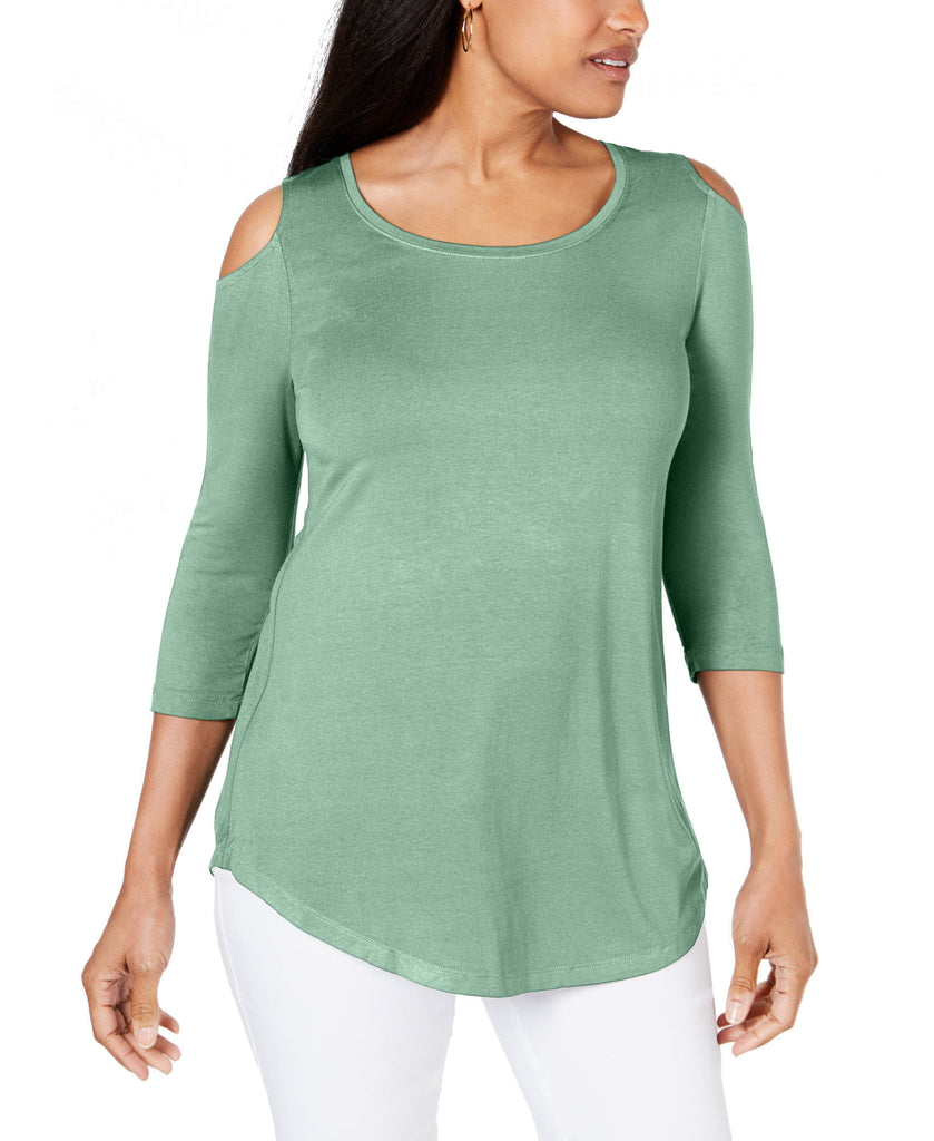 JM Collection Women Petite Cold Shoulder Top Light Willow