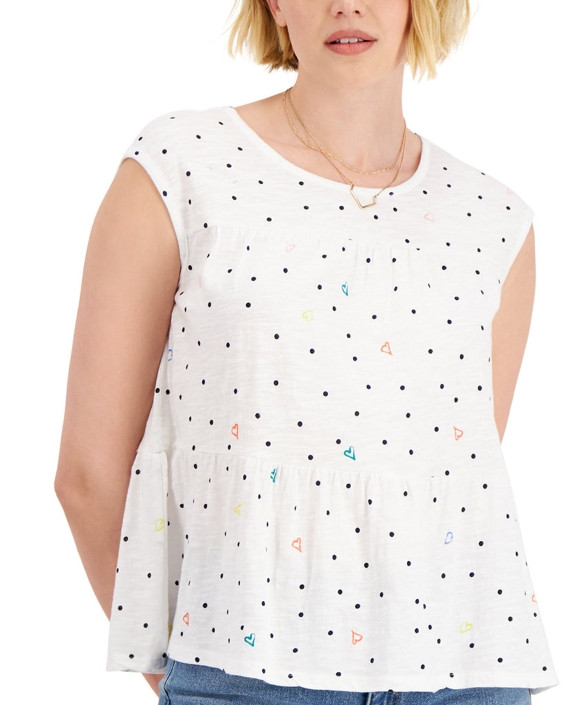 Style & Co Women Cotton Dot Print Tiered Tank Top