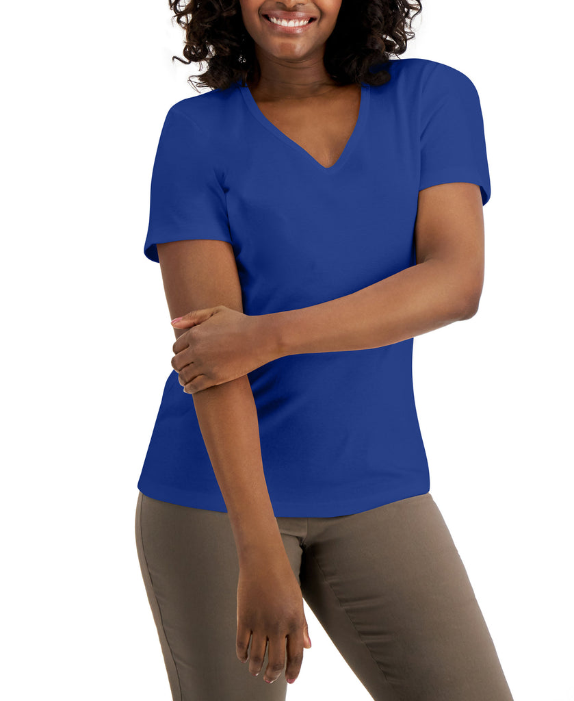 Karen-Scott-Women-Petite-Cotton-V-Neck-Top-Ultra-Blue