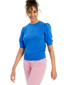 Charter Club Women Cashmere Peggy Puff Short Sleeve Sweater Larimar Blue