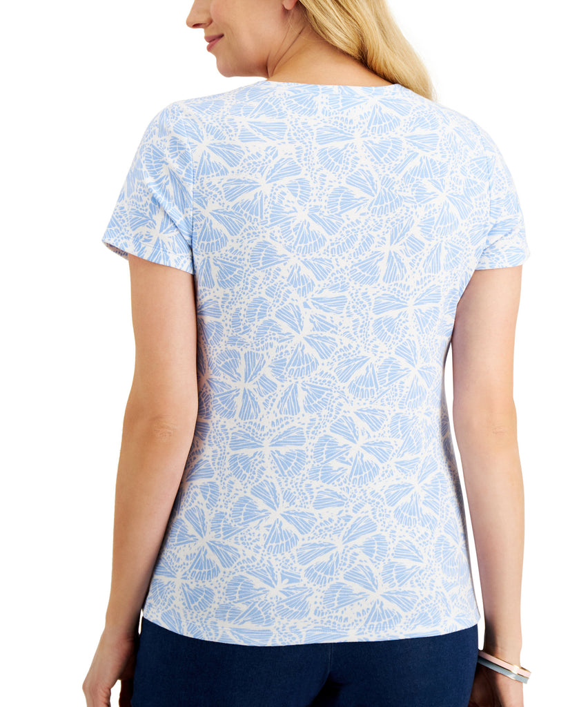 Karen-Scott-Women-Butterfly-Print-Split-Neck-Top