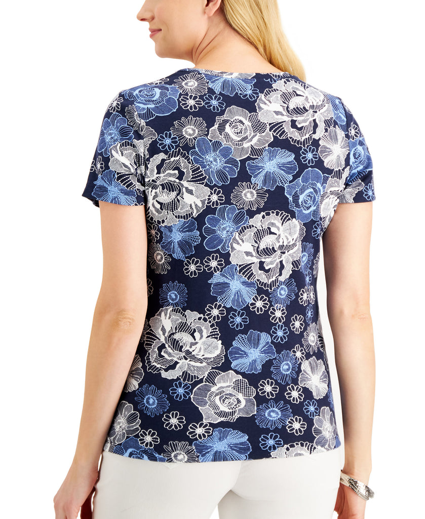 Karen Scott Women Floral Split Neck Top