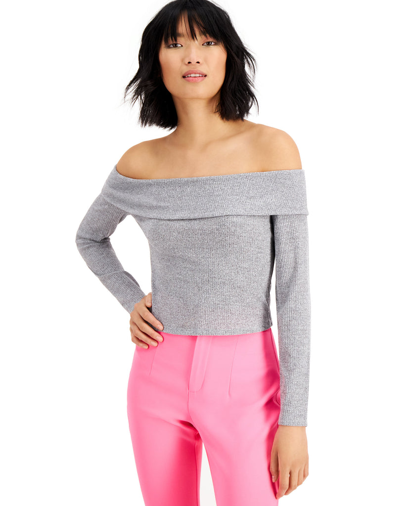 Bar III Women Off The Shoulder Top Heather Belle Grey