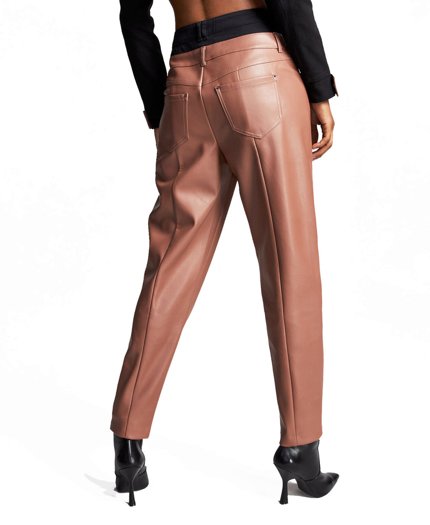 Bar III Women Double Waistband Faux Leather Pants