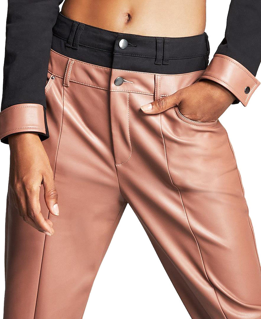 Bar III Women Double Waistband Faux Leather Pants