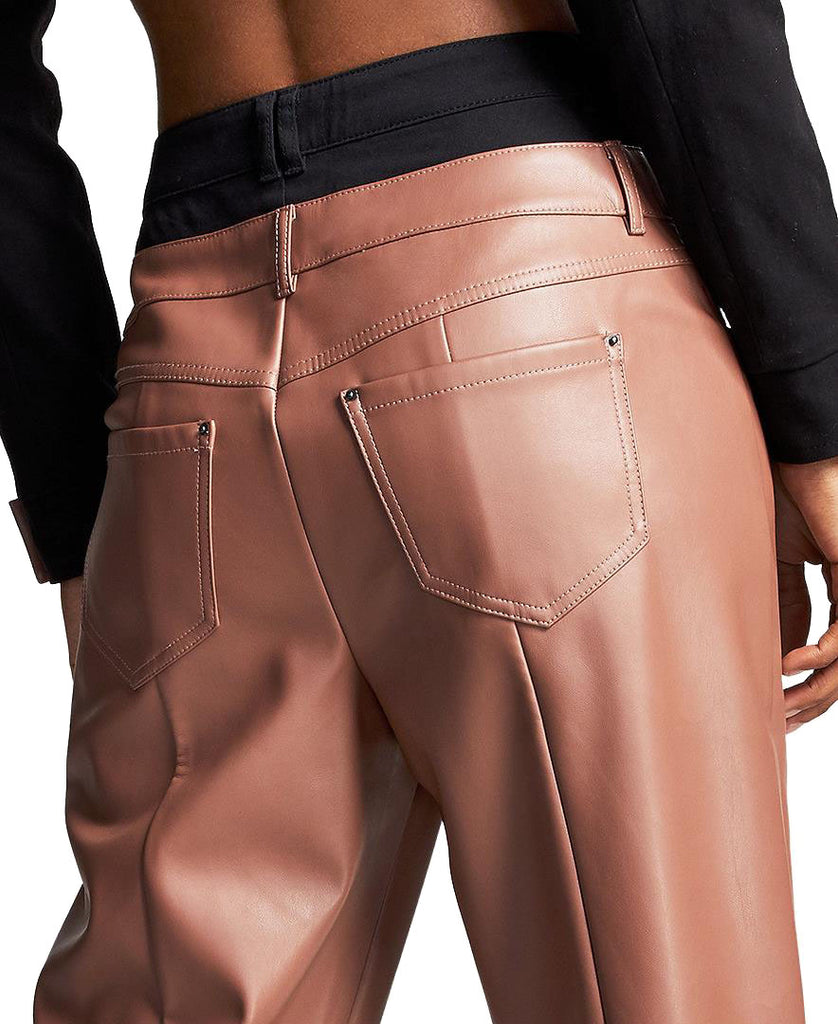 Bar III Women Double Waistband Faux Leather Pants