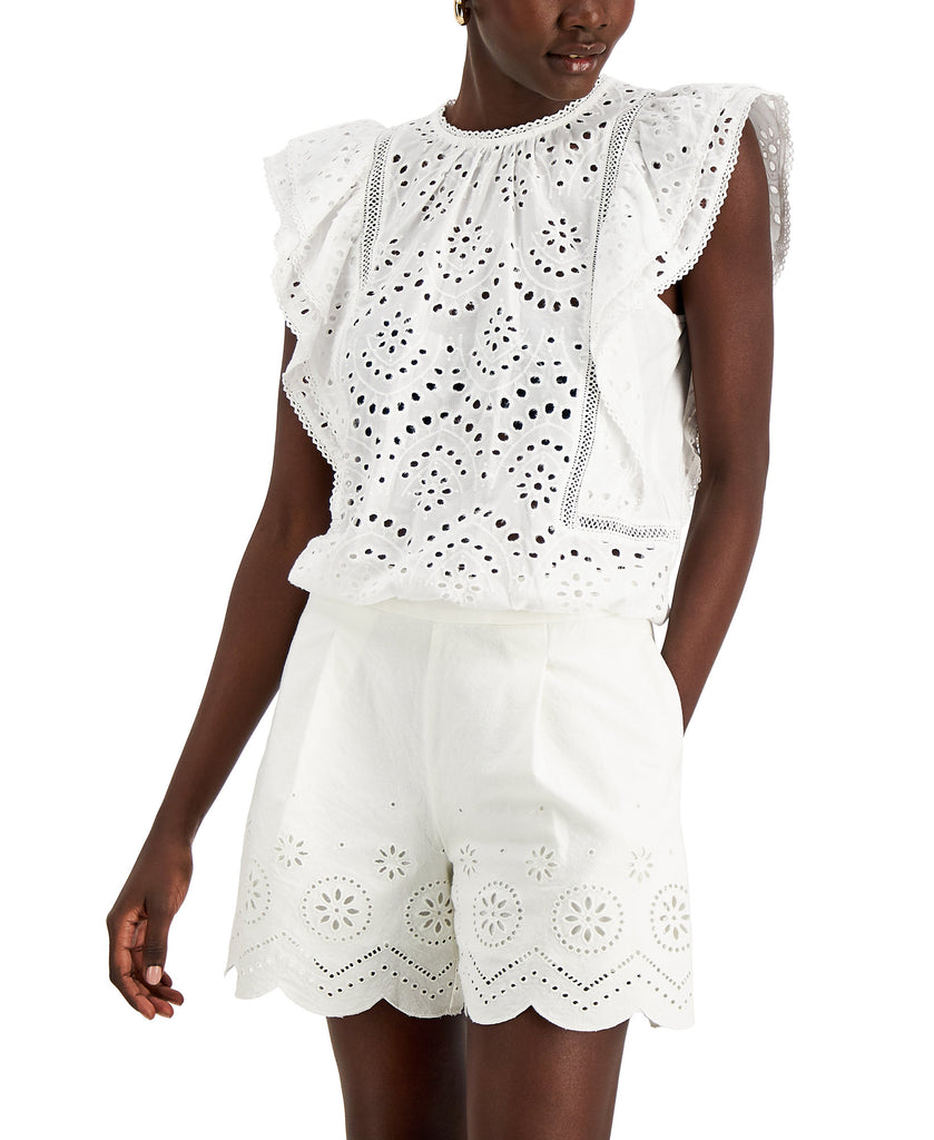 INC International Concepts Women Bubble Hem Eyelet Top