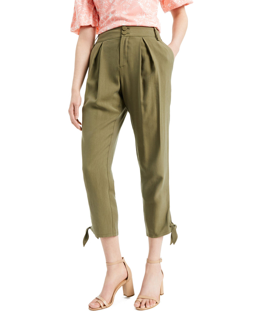 INC International Concepts Women Tapered Tie Hem Pants Burnt Olive