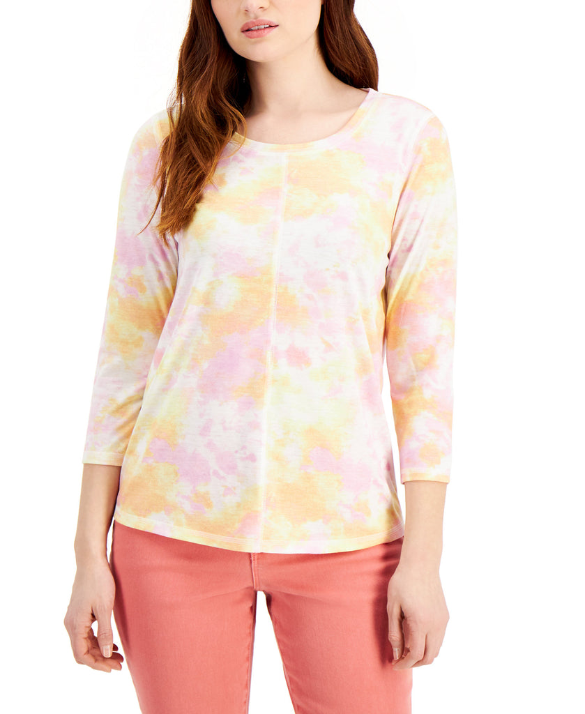 Style & Co Women Tie Dyed Top Warm Citrus Dye