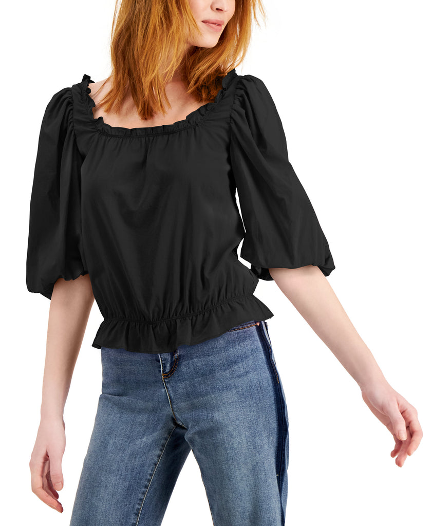 INC International Concepts Women Square Neck Blouse Deep Black