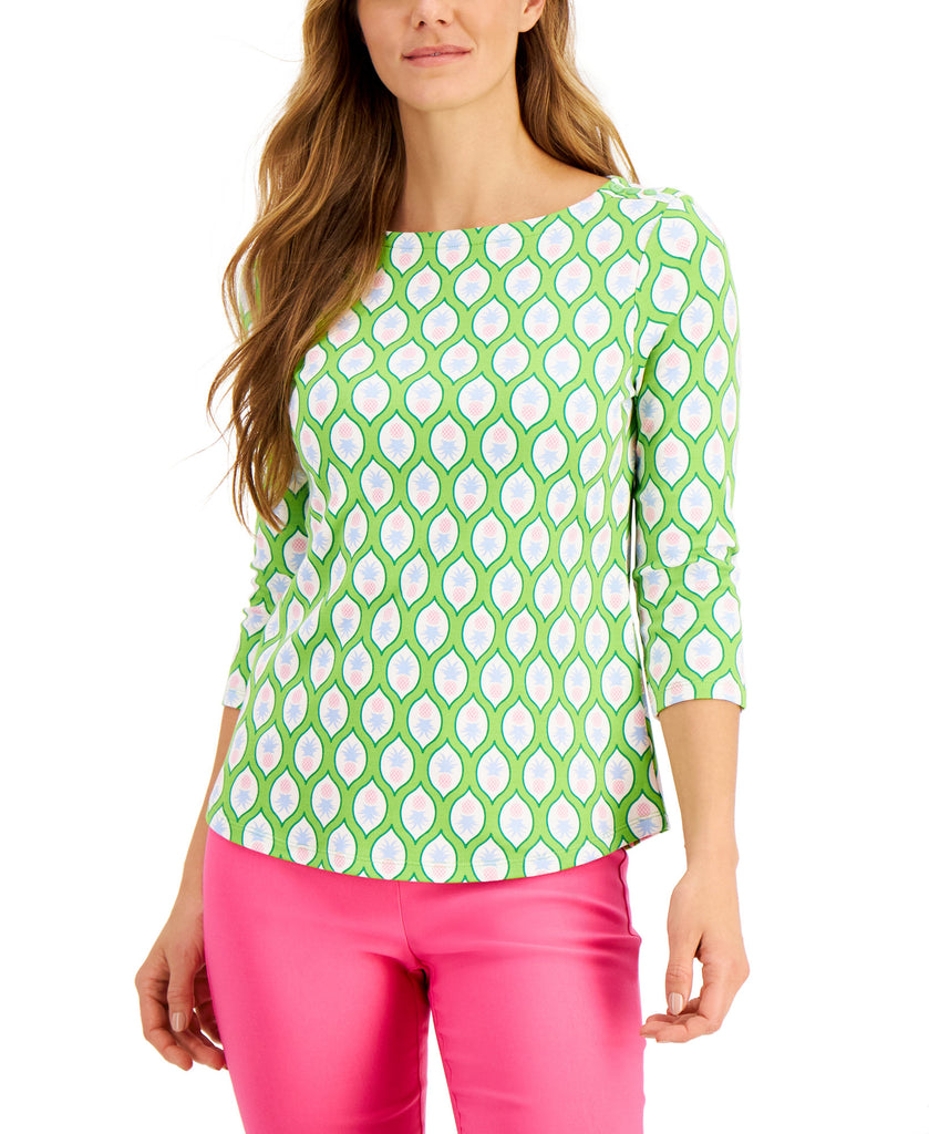 Charter Club Women Cotton Pineapple Print Top Gemstone Combo