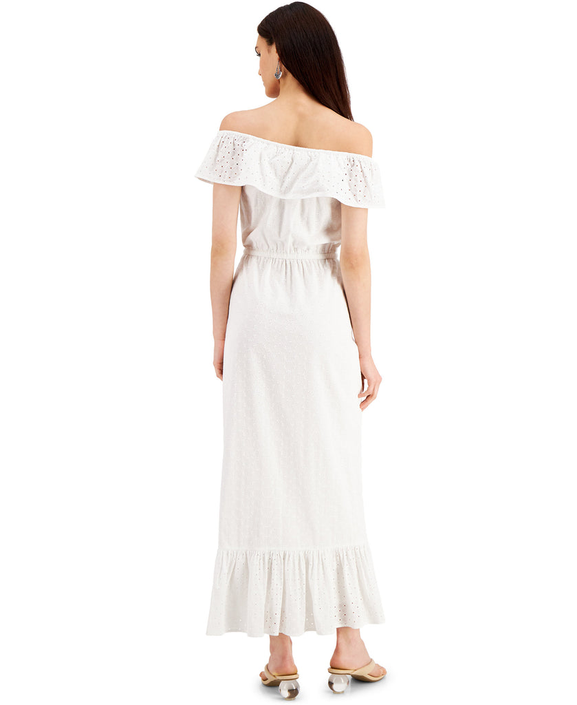 Style & Co Women Petite Cotton Off The Shoulder Eyelet Maxi Dress