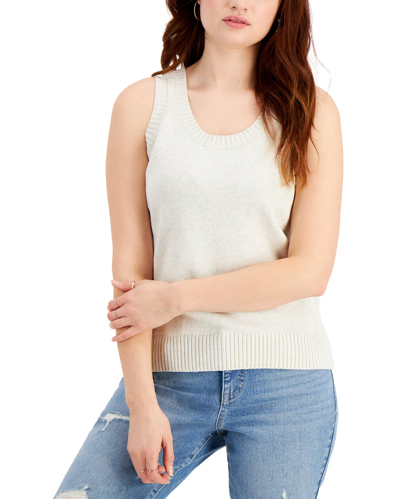 Style & Co Women Cotton Sweater Knit Tank White Heather