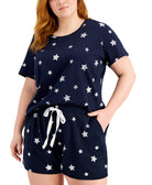 Style & Co Women Plus Cotton Star Print Top Star Toss Blue