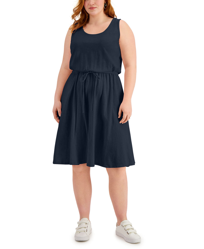 Women's Plus Cotton Knit Drawstring-Waist Dress Online Warehouse Sale Women's Plus Cotton Knit Drawstring-Waist Dress Online Warehouse Sale