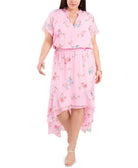 1.STATE Women Plus Trendy Printed High Low Dress Prospect Blooms
