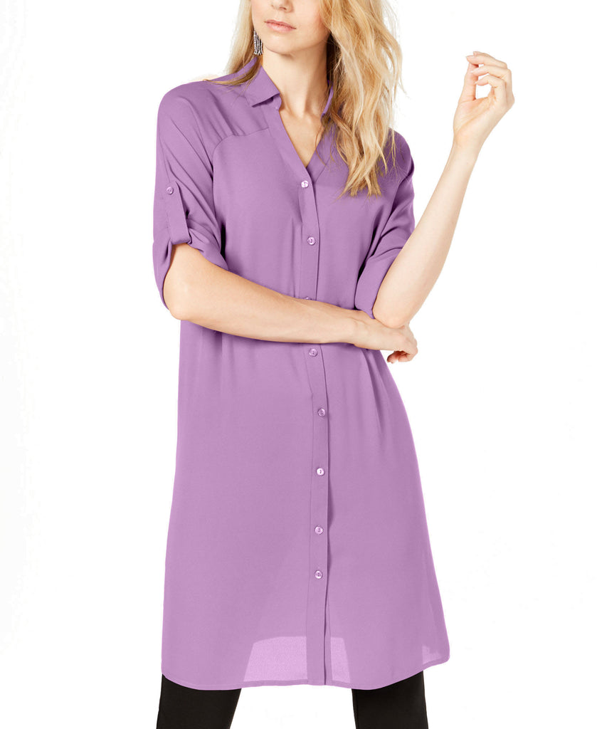 Alfani Women Roll Tab Tunic Shirt Violet Tulle