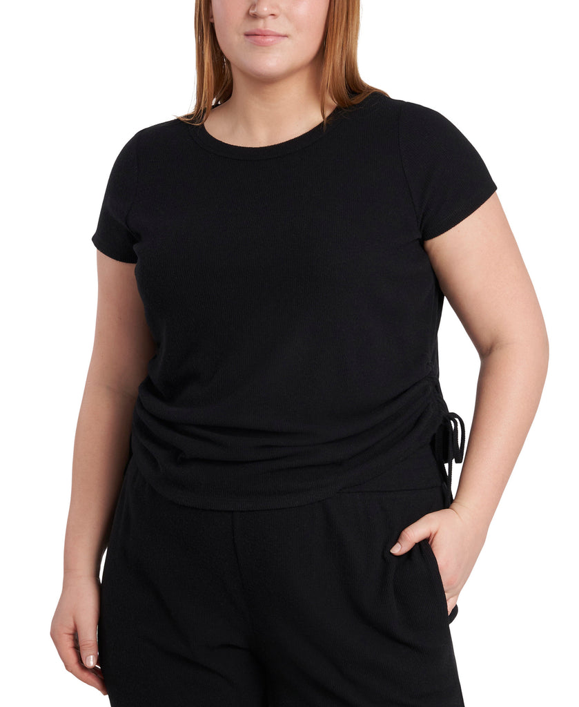 1.STATE Women Plus Side Ruched T Shirt Rich Black