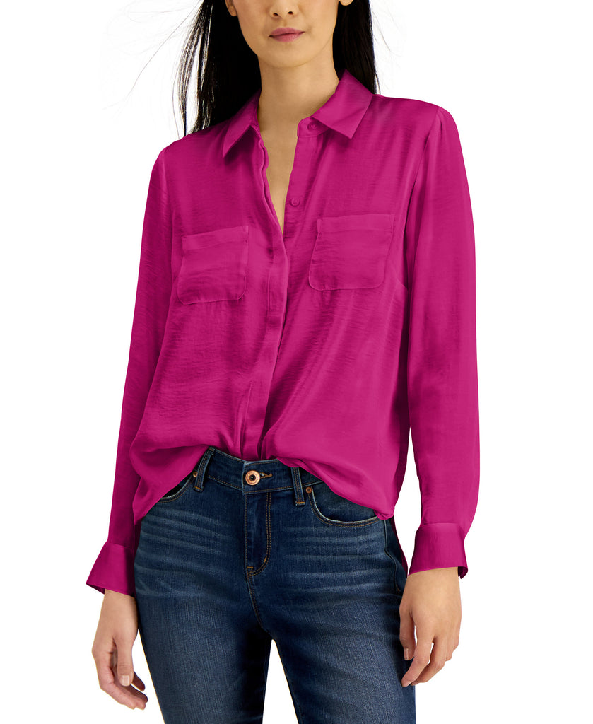 INC International Concepts Women Satin Utility Shirt Jazzy Pink