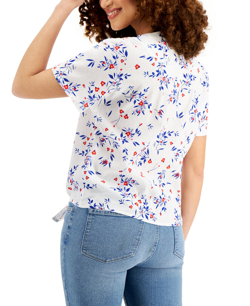 Style & Co Women Tie Front Floral Top