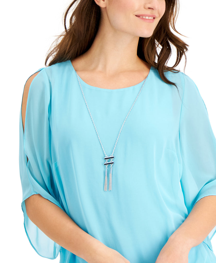 JM Collection Women Bubble Hem Necklace Top