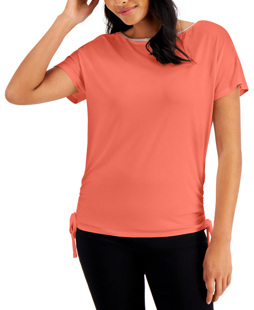 JM Collection Women Side Tie Top Coral Banks