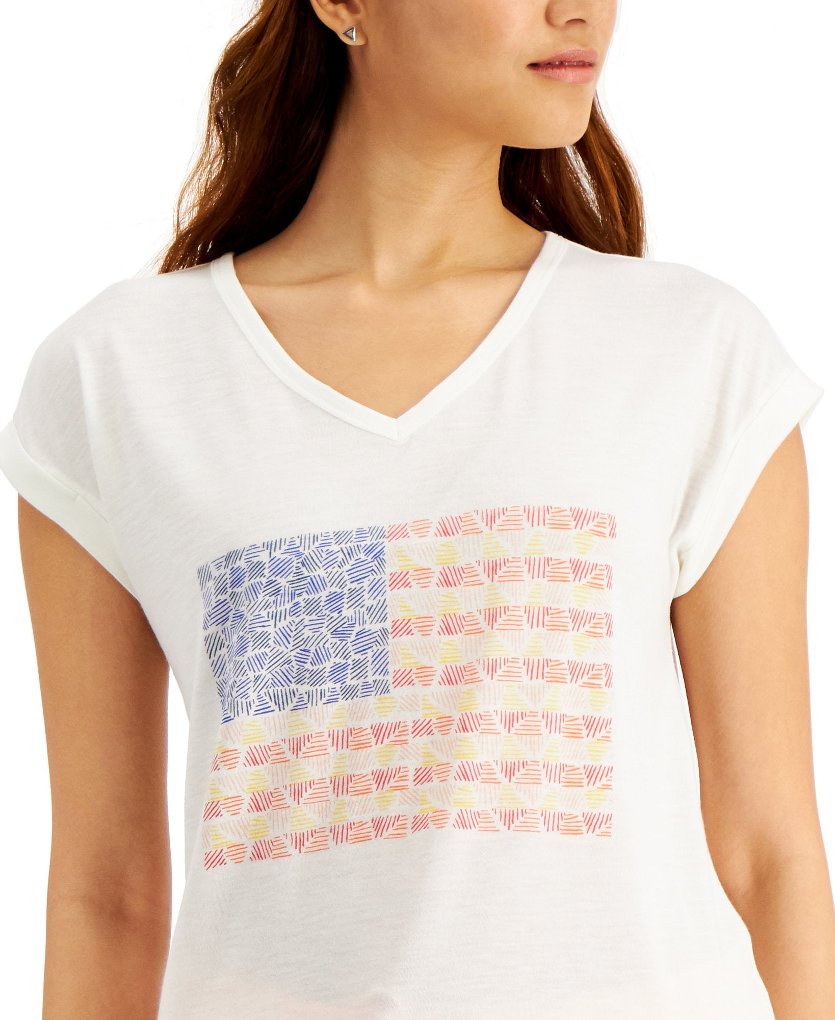 Style & Co Women Petite Graphic Cuffed T Shirt