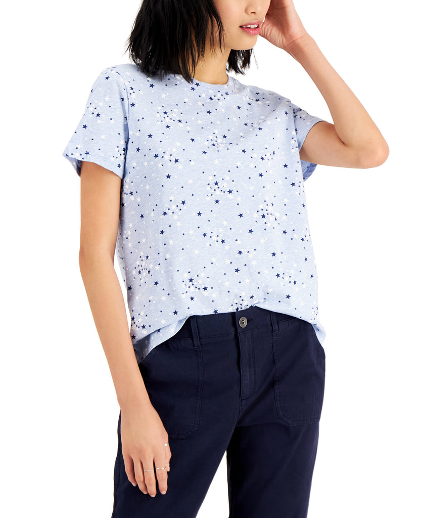 Style & Co Women Scattered Stars Cotton T Shirt Sunset Stars