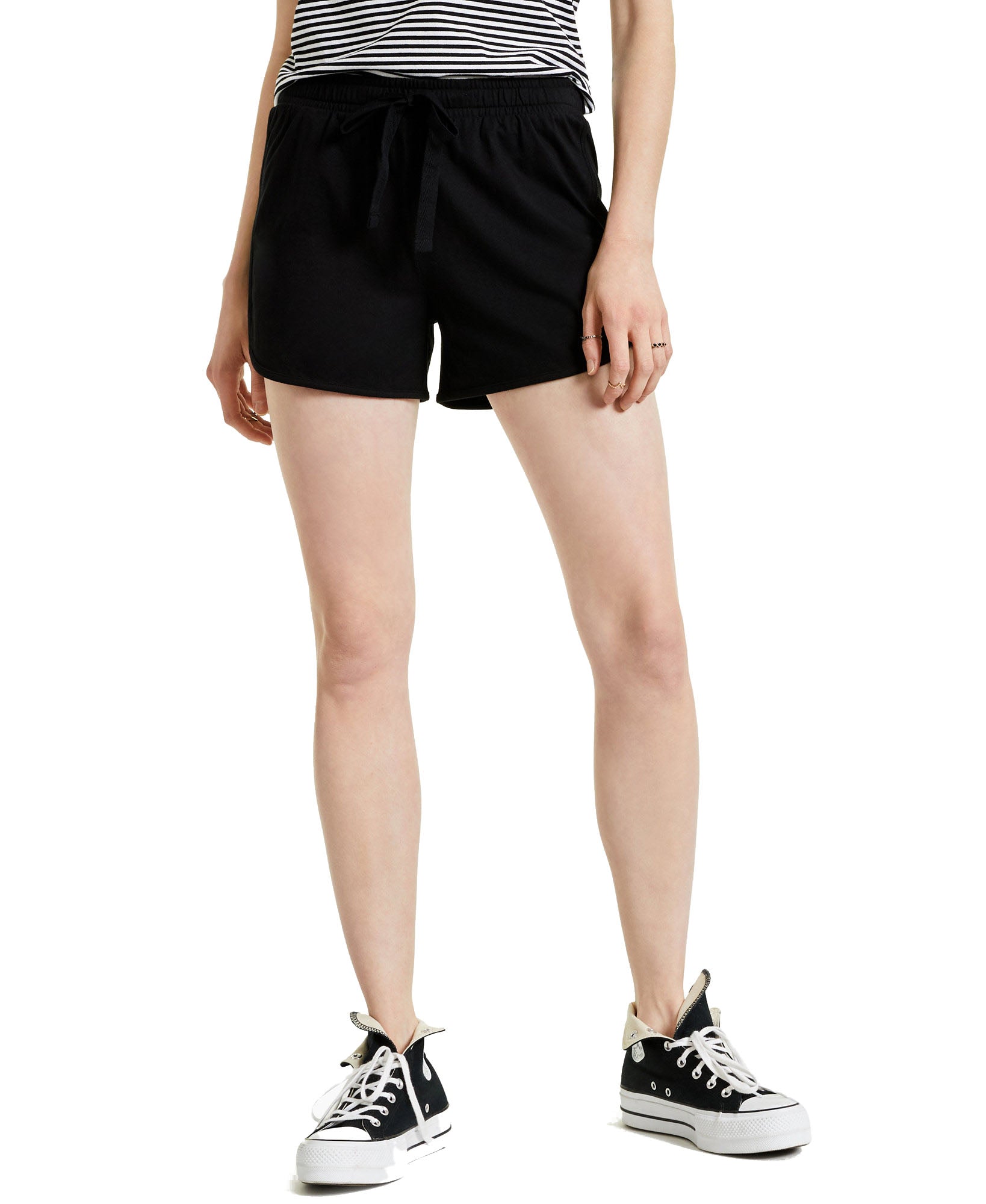 Style & Co Women Plus Cotton Cutaway Drawstring Shorts Deep Black