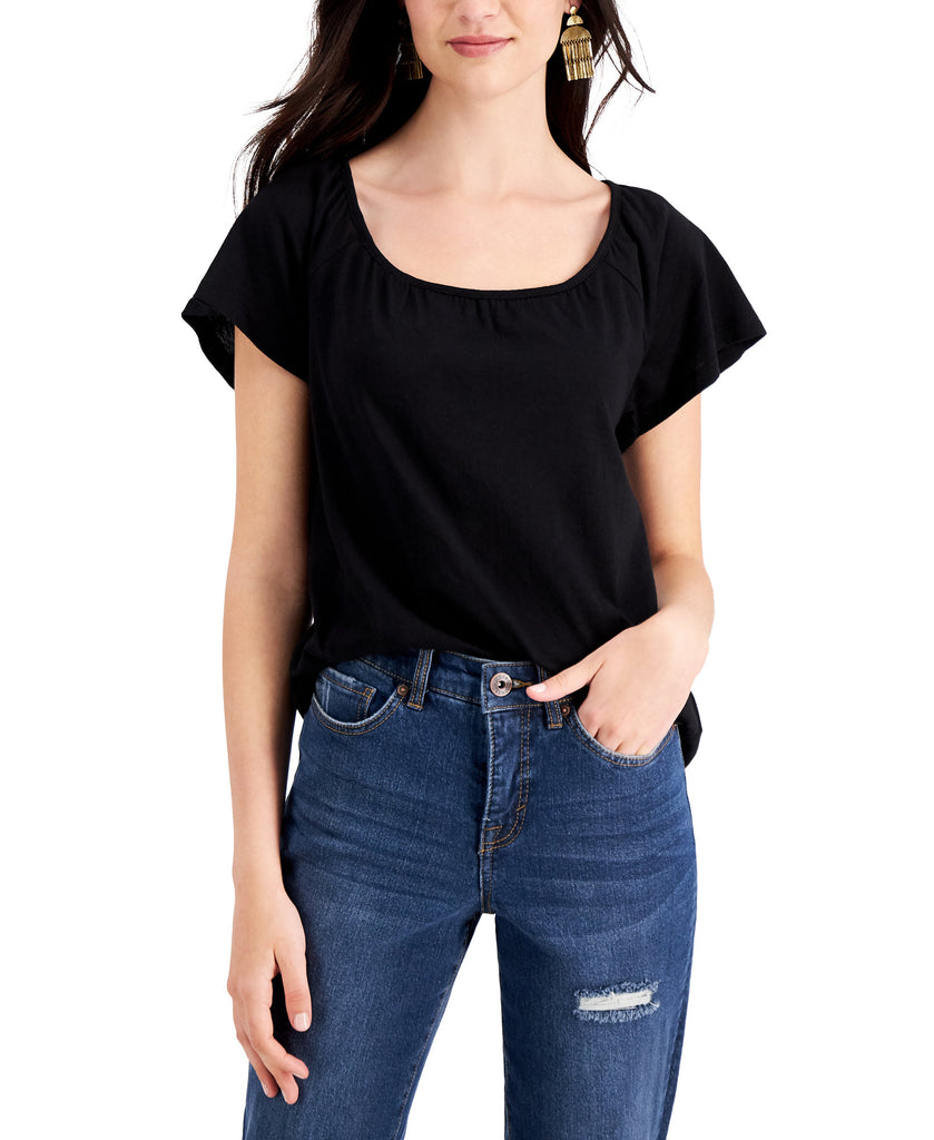 Style & Co Women Flutter Sleeve Top Deep Black