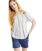 Style & Co Women Printed Tie Cuff Top Stamp Stripe