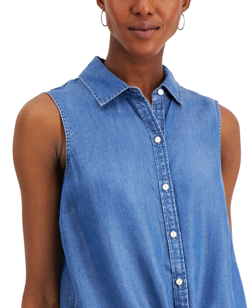 Charter Club Women Cotton Tie Hem Sleeveless Shirt