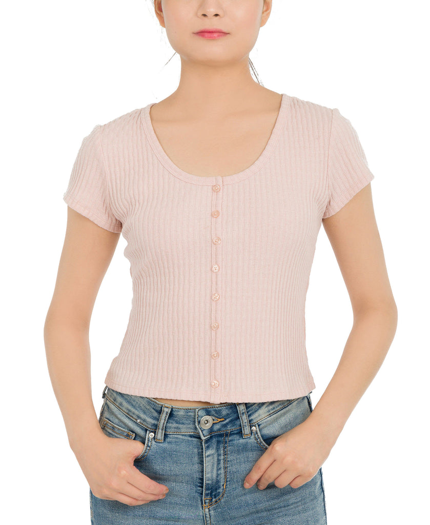 Hippie Rose Women Textured Button Front Top Shell Pink