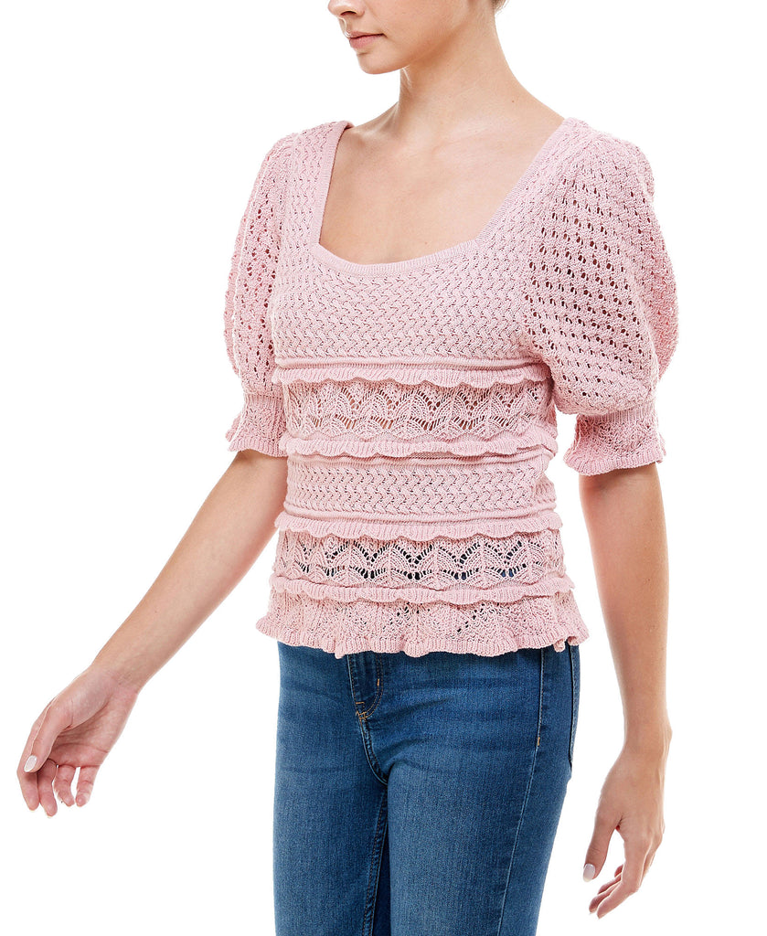 Q & A Women Crocheted Short Sleeve Sweater Top